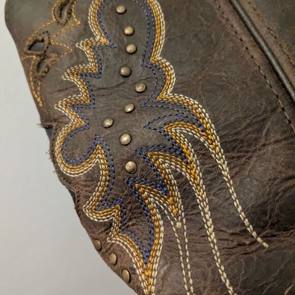 Loredo Western Brown Leather Cowboy Boots with Embroidered Design Square Toe - Picture 6 of 12